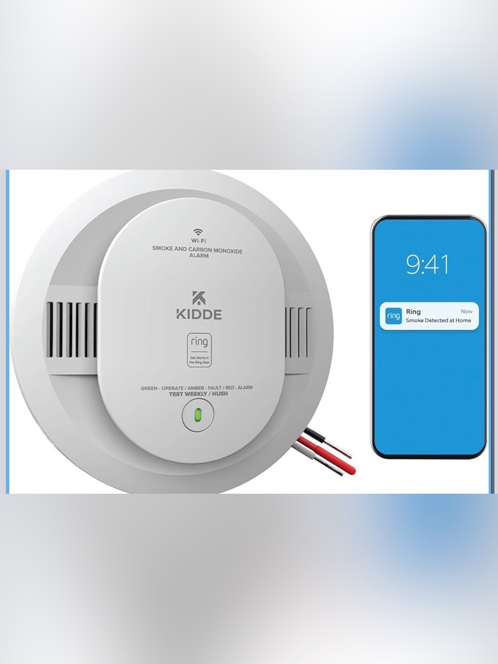 Kidde Smart Smoke & CO Detector with Ring, Hardwire & AA Battery, RGCUAR-RW